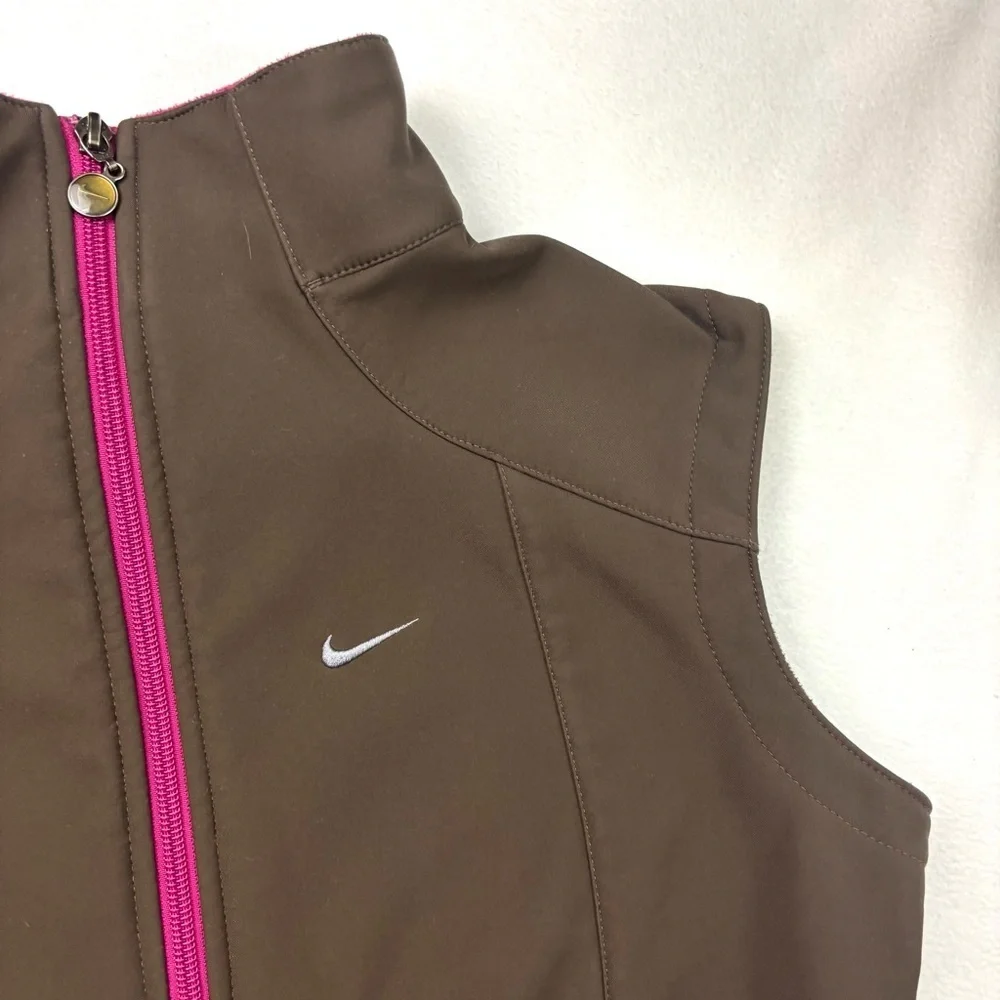 Nike Brown/Pink‎ Fleece Sleeveless Athletic Running Zipper Vest Sweatshirt (M)